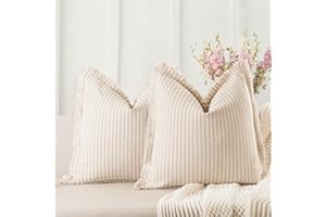 ZWJD Throw Pillow Covers 18x18 Set of 2 Striped Pillow Covers with Fringe Chic Cotton Decorative Pillows Square Cushion Covers for Sofa Couch Bed Living Room Farmhouse Decor
