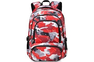 BLUEFAIRY Kids Backpack for Boys and Girls Elementary School Bags Primary Middle School Bookbags Back to School Gifts Daughter and Son Mochila Escolares para Niñas 17" Aged 8-10 Camo Red