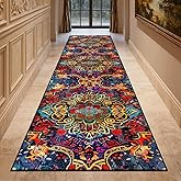 Washable Corridor Runner Rug, Non-Slip Dark Red Hallway Rug Runner with Upgrade Rubber Backing, Stain Resistant Faux Wool Distressed Carpet for Bedroom Kitchen Laundry Corridor Balcony (94.5" x 23.6")
