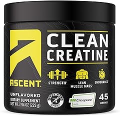 Ascent Clean Creatine Monohydrate Powder - 5G Per Serving, Creapure Supplement - Unflavored, 45 Servings