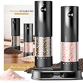 Electric Salt and Pepper Grinder Set - Rechargeable Automatic Salt and Pepper Shakers, Kitchen Appliances with External Adjustable Coarseness, Larger Hopper for Cooking, Home Gifts(2 Pack,Black/Black)