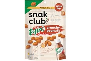 Snak Club Tajin Crunchy Peanuts, Nuts with Chili and Lime Seasoning, Mild, No Artificial Colors or Flavors, 10.5 oz Resealable Bag