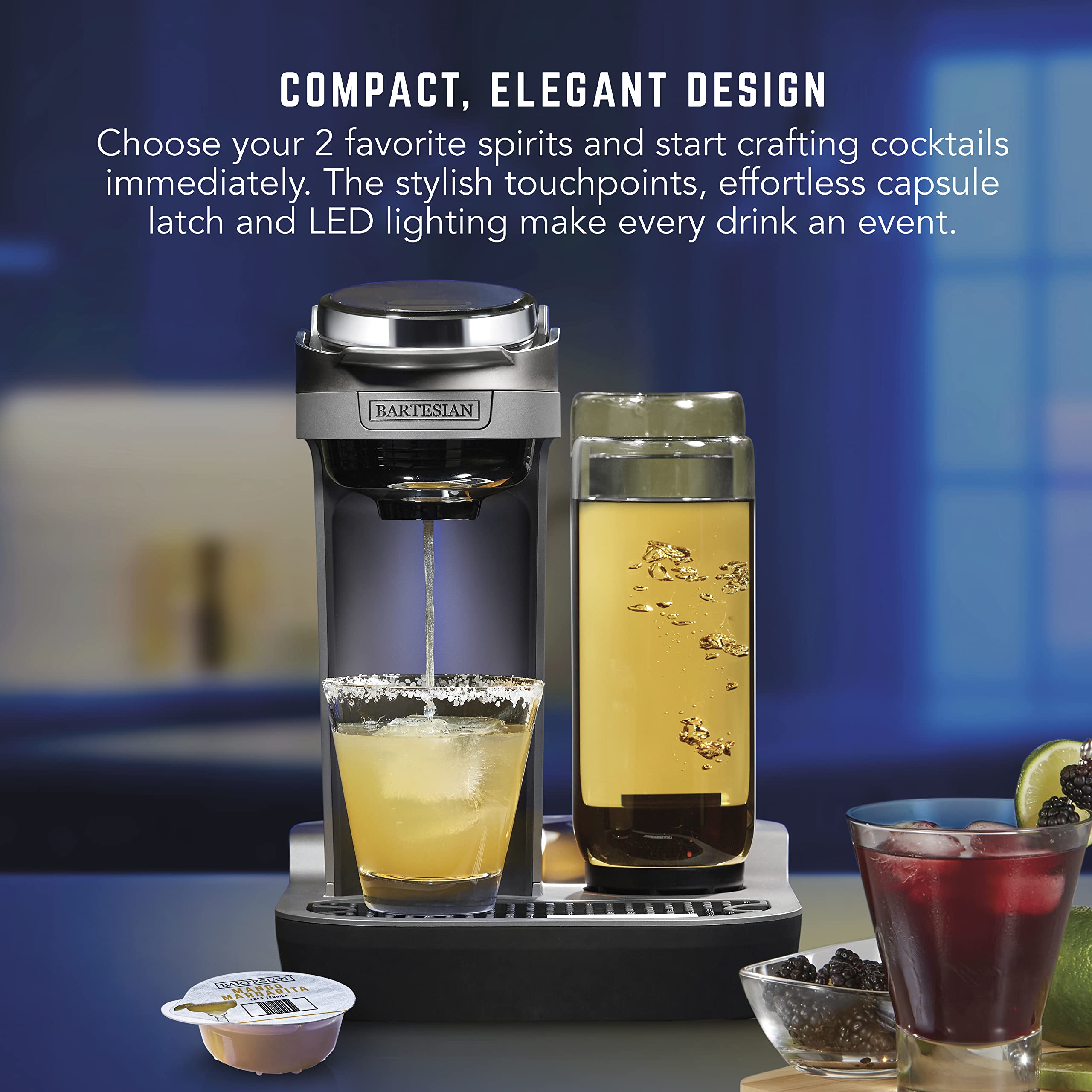 Bartesian Duet Cocktail Machine and Margarita Maker - Compact Home Bartender Mixologist Drink Mixer with 2 Glass Spirit Bottles - Automatic Machine Creates Premium Cocktails and Mocktails in Seconds