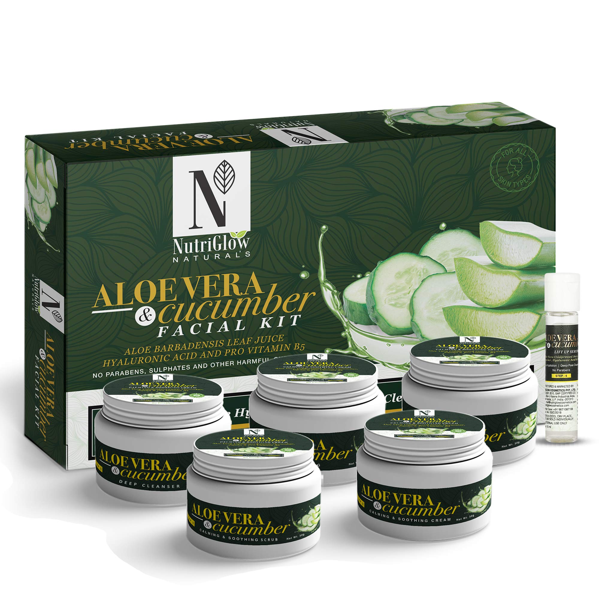 NUTRIGLOW Natural's Aloe Vera & Cucumber Facial Kit With Hyaluronic Acid And Pro Vitamin B5 For Hydrates And Heals Dry Skin, 8.5 OZ + 0.3 FlOz