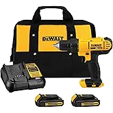 DEWALT 20V Max Cordless Drill Driver Set, 2 Speed, High Performance Motor, Includes 2 XR 1.3Ah Li-Ion Batteries, Charger and Contractor Bag (DCD771C2)
