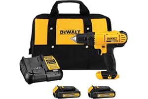 DEWALT 20V Max Cordless Drill Driver Set, 2 Speed, High Performance Motor, Includes 2 XR 1.3Ah Li-Ion Batteries, Charger and Contractor Bag (DCD771C2)