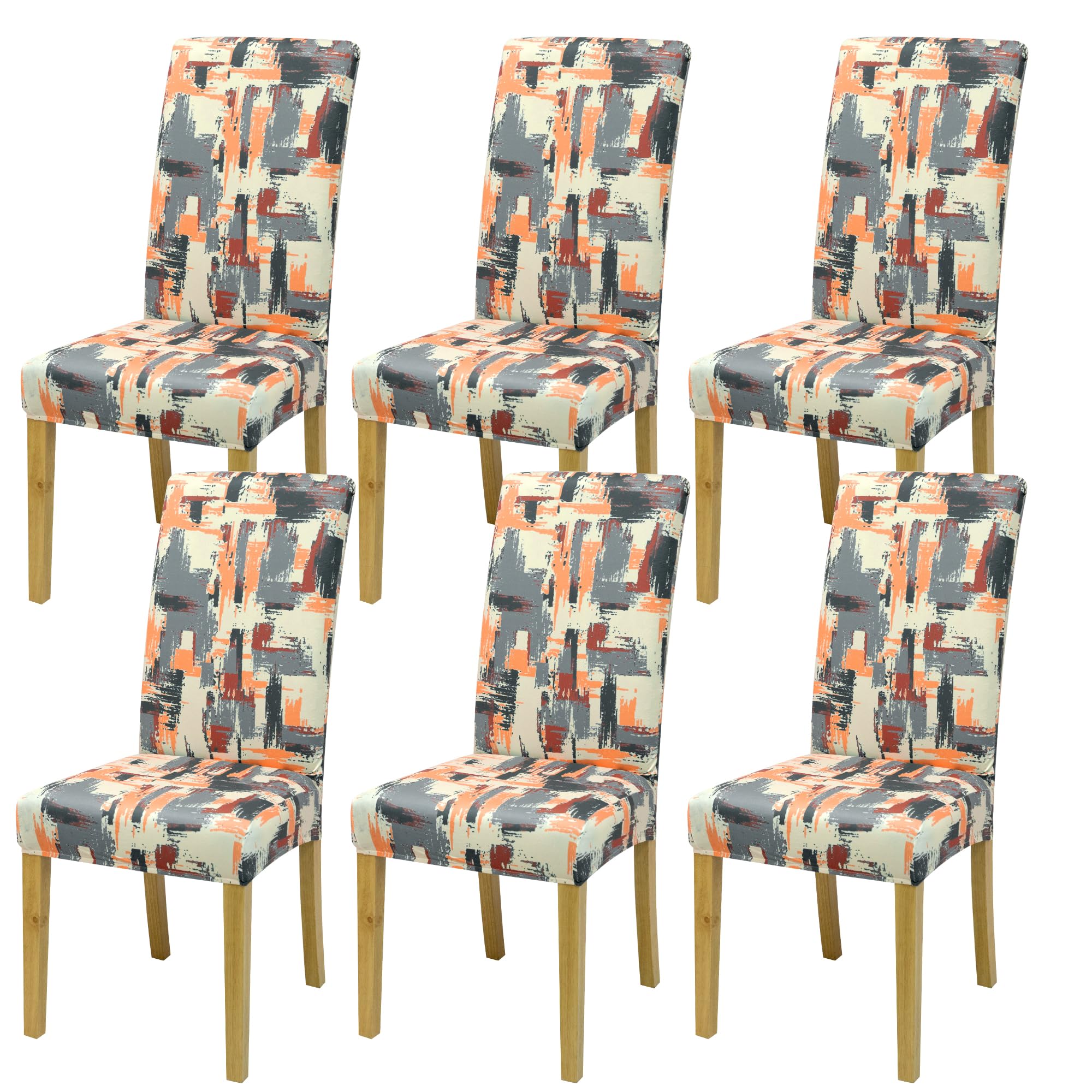 Dining Chair Covers, Dining Room Chair Cover Set of 6, Stretch Kitchen Chair Covers, Detachable Washable Chair Cover, Parsons Chair Slipcovers Protective, for Home, Restaurant, Banquet (Pattern 61)