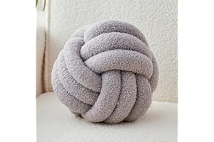LUSJNGE Decorative Throw Knot Pillow Ball for Home Chair Sofa Couch Bed Aesthetic Round Decor Pillows Lambswool Knotted Pillow Cushion (Light Grey, 8inches)