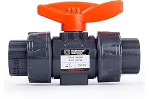 HYDROSEAL Kaplan 1/2" PVC True Union Ball Valve with Full Port, ASTM F1970, EPDM O-Rings and Reversible PTFE Seats, Rated at 200 PSI @73F, Gray, 1/2 inch Socket (1/2")