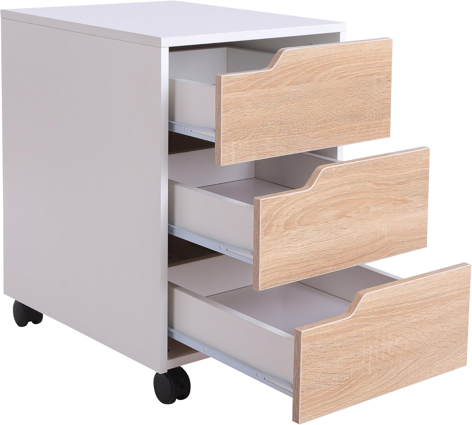 HOMCOM 3 Drawer Mobile File Cabinet, Vertical Filing Cabinet with Wheels for Home Office Oak, 40 x 50 cm - Image 5