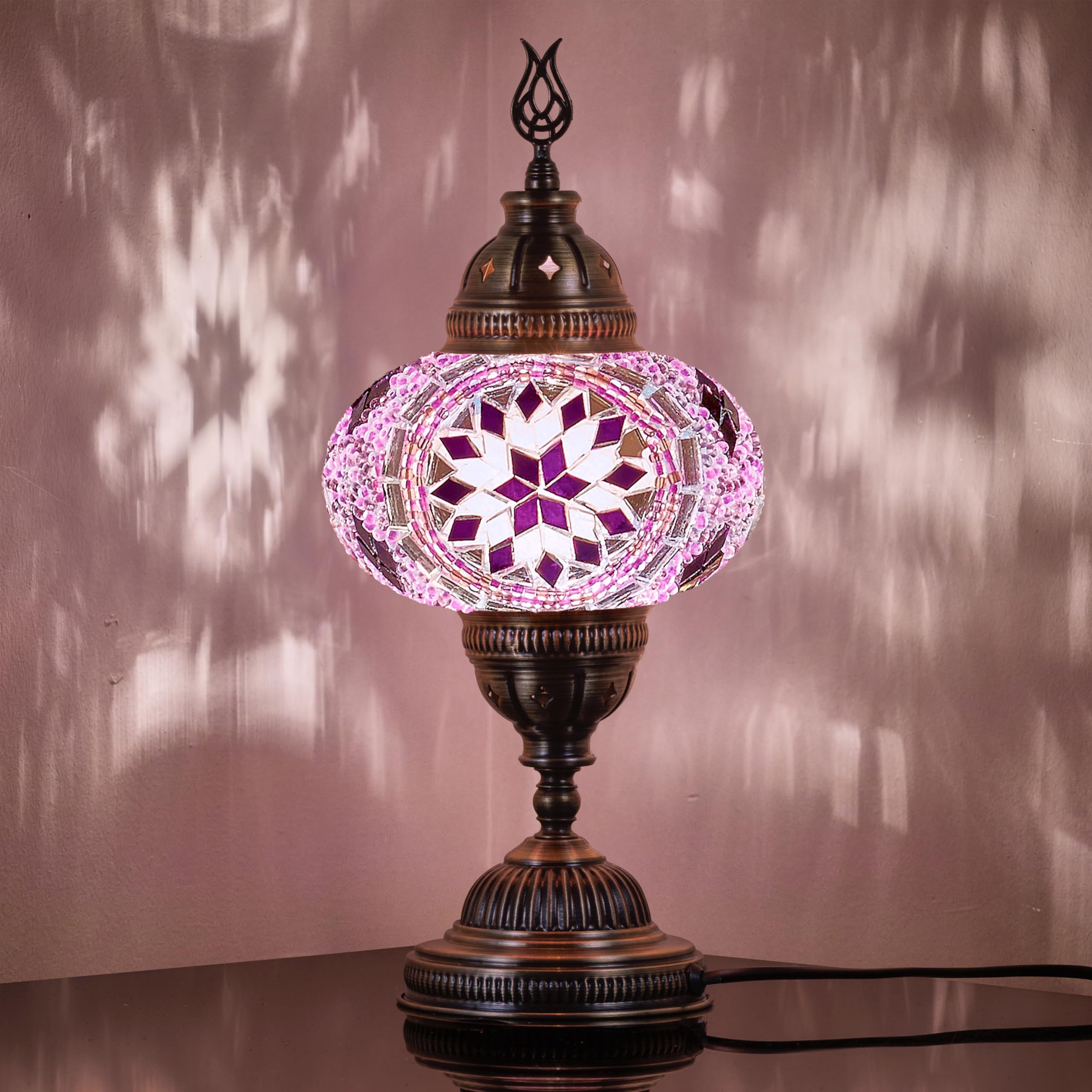 Demmex Turkish Moroccan Mosaic Table Bedside Night Tiffany Colorful Lamp Light Lampshade, 30cm, Purple — image 1