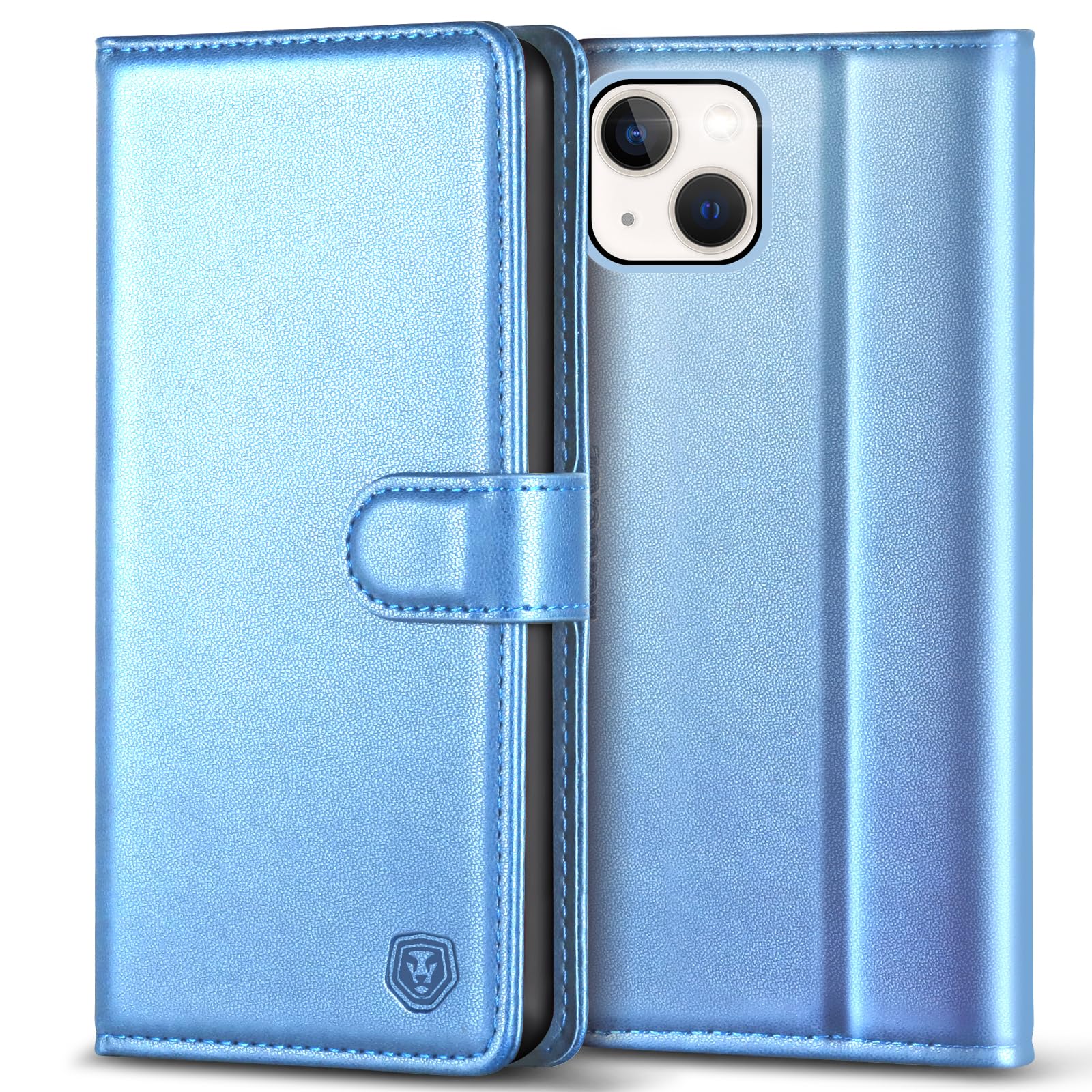 Kuafcase Compatible for iPhone 14 Case with 4 Card Slots Magnetic Closure Kickstand Shockproof Protective Phone Case Compatible for iPhone 14 - Sky Blue