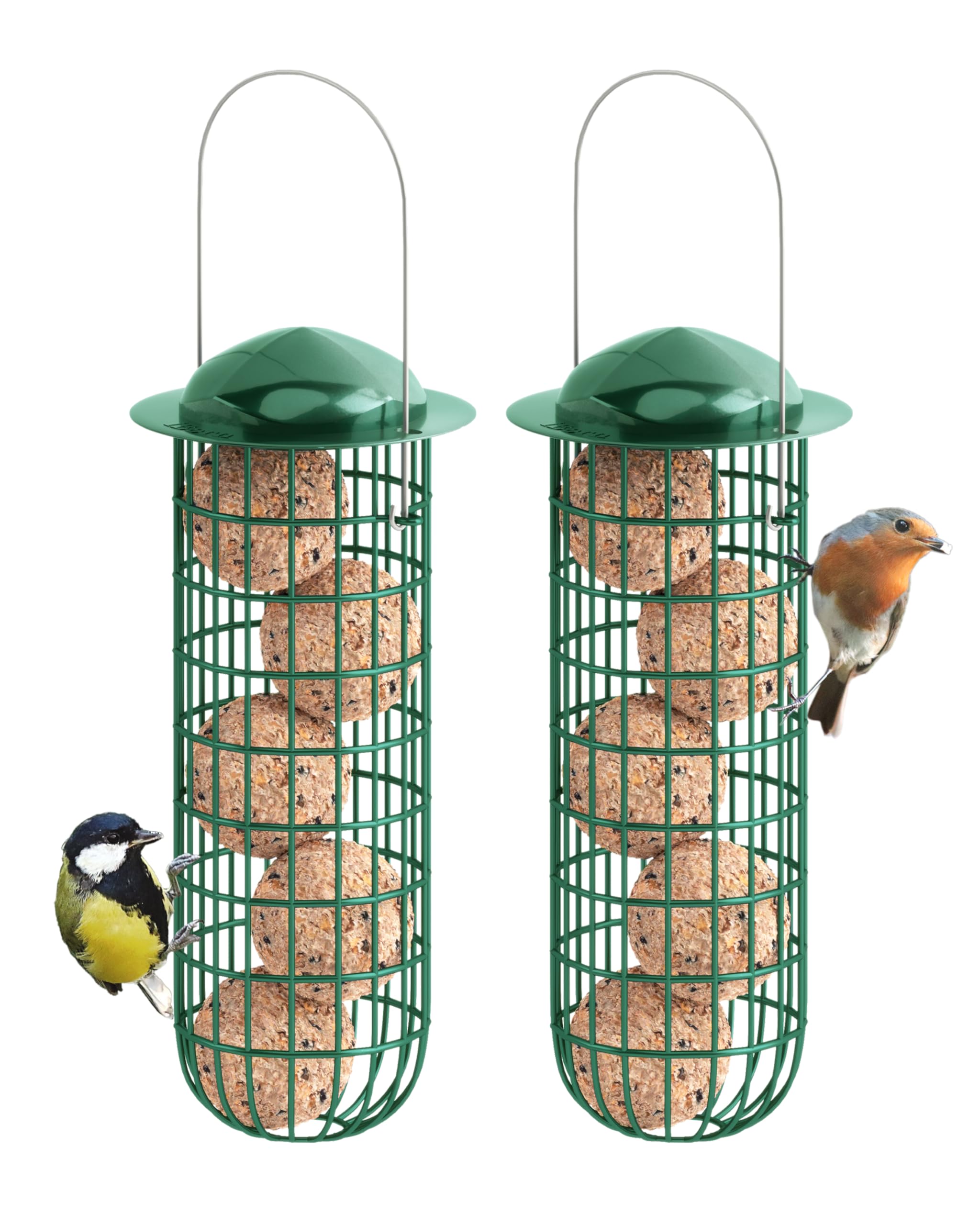 iBorn Metal Bird Feeders for Fat Ball Bird Feeders For Wild Birds Set of 2 Energy Fat Ball Holder Hanging Green Color Finish