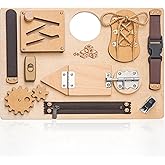 deMoca Sensory Busy Board for Toddlers, Premium Wooden Toddler Busy Board for 1 2 3 Year Old with 10 Educational Activities for Fine Motor Skills, Fidget Activity Toy for Travel