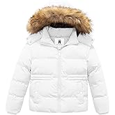 CREATMO US Girl's Kids Metallic Shiny Jacket with Detachable Fur Collar Warmth Winter Outerwear