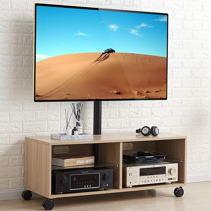 Rfiver Entertainment Center Wood Media TV Stand with Swivel Mount and