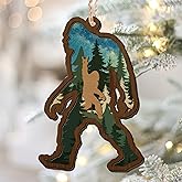 OASSIE Bigfoot Christmas Ornaments Gifts for Men Women - Triple-Layer Wooden Christmas Ornaments 2025 for Tree Decorations - Big Foot Sasquatch Gifts for Friends Family, White Elephant Gift