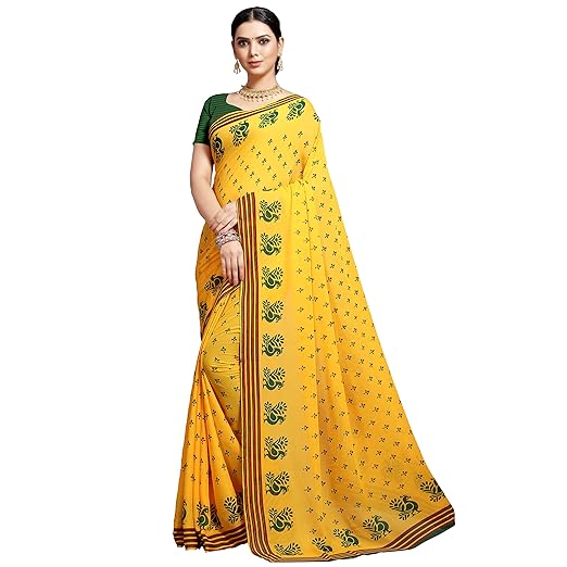 Kashvi Sarees MultiColor Faux Georgette Saree With Unstitched Blouse Piece (1548)