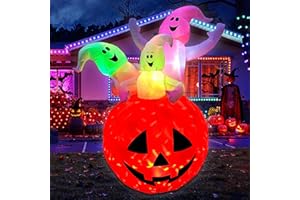 RETRO JUMP 6 Ft Halloween Inflatables Pumpkin Ghosts Combo Blow up Spooky Holiday Flash Lighted Decoration for Indoor Outdoor