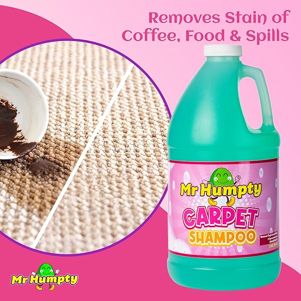 MR HUMPTY CARPET SHAMPOO CONCENTRATE – POWERFUL CARPET CLEANING CONCENTRATE, CLEANS AND REFRESHES HEAVILY SOILED CARPET, COMMERCIAL GRADE, 1 YEAR SUPPLY 1.89L (64OZ)