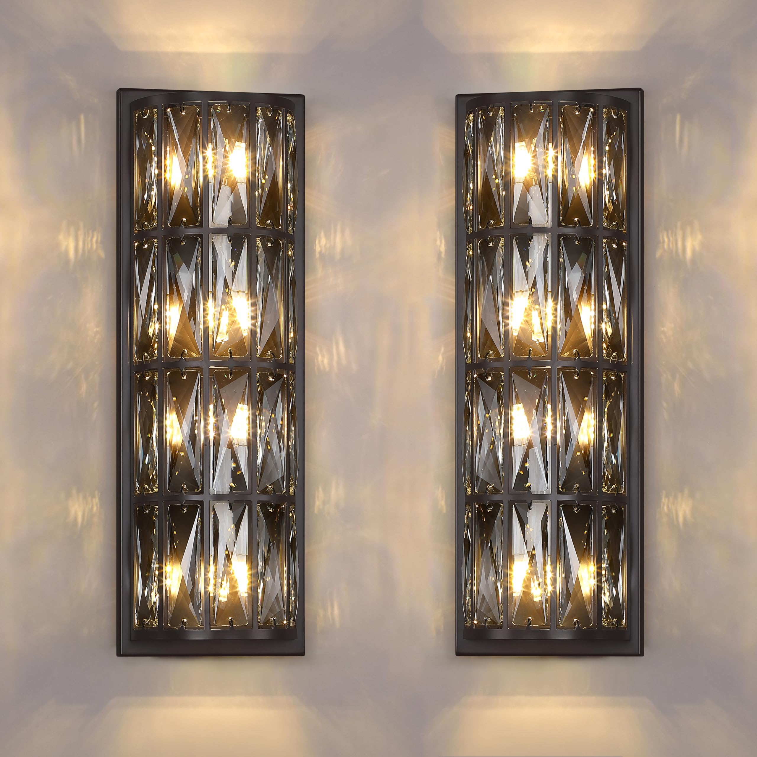 Photo 1 of Dolaimi House 2 Pack 4 Light Modern Concise 18" Polyhedral Crystal Shade Wall Sconce Light Fixtures,Oil Rubbed Bronze Finish for Bathroom,Bedroom Living Room Bedside