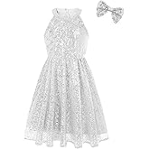 EXARUS Girls Halter Neck Sparkly Sequin Dresses Sleeveless A-Line/Bodycon Dress for Girl Formal Special Occasion 6-14Y