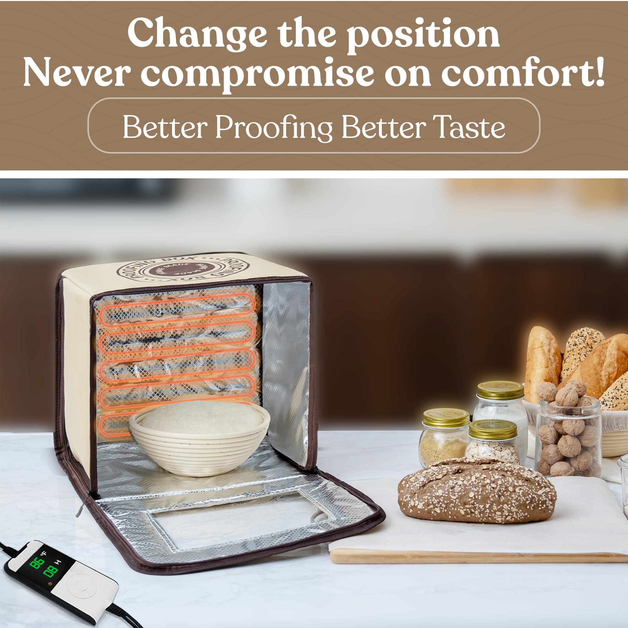 Bread Proofing Box – Bread Proofer, Dough Fermentation Box with Carry Bag, Sourdough Starter Warmer, Foldable & Zippered, Temp & Timer Controller, Ideal for Pizza, Yogurt, Kombucha – For Home Bakers