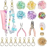 Starry 422 Pcs Lip Gloss Keychain Attachment Collection Lip Balm Beaded Keychain 10 Clips 5 Color Acrylic Beads Hole Puncher Jump Ring Elastic Rope for Adult