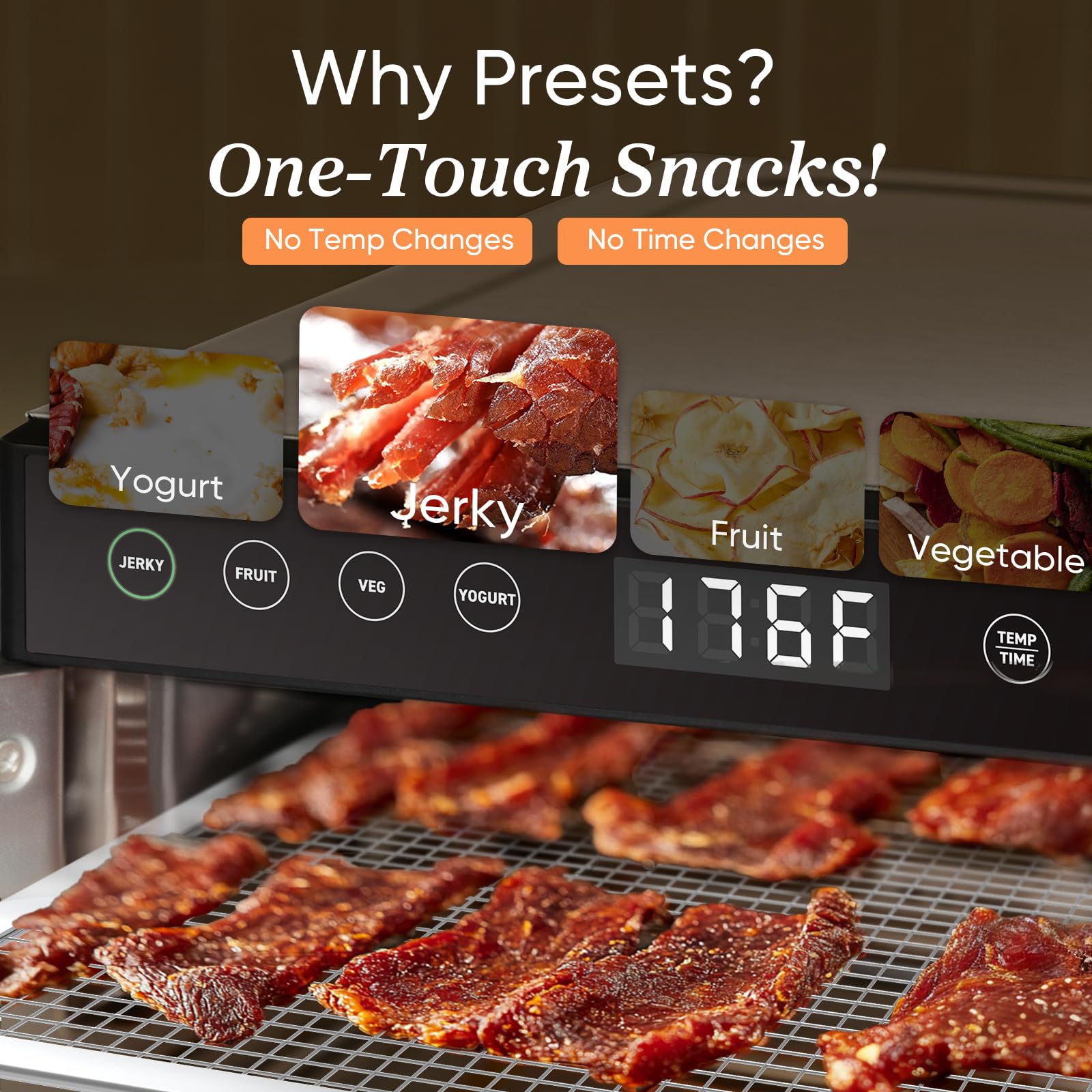 COSORI Food Dehydrator for Jerky, 176°F Temperature Control, 5 Stainless Steel Trays Dryer Machine, 4 Presets, 48H Timer, for Dog Treats, Meat, Fruit, Veggies, Snacks, Recipe Book Included