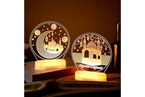 Glooglitter 2 Pcs Eid Decor Ramadan Decorations Lights Eid Ramadan Gifts Ramadan Mubarak Table Decor Crescent Moon Lamp for Home Islamic Moon Star LED Night Light Muslims Holiday Crafts Decor(Lovely)