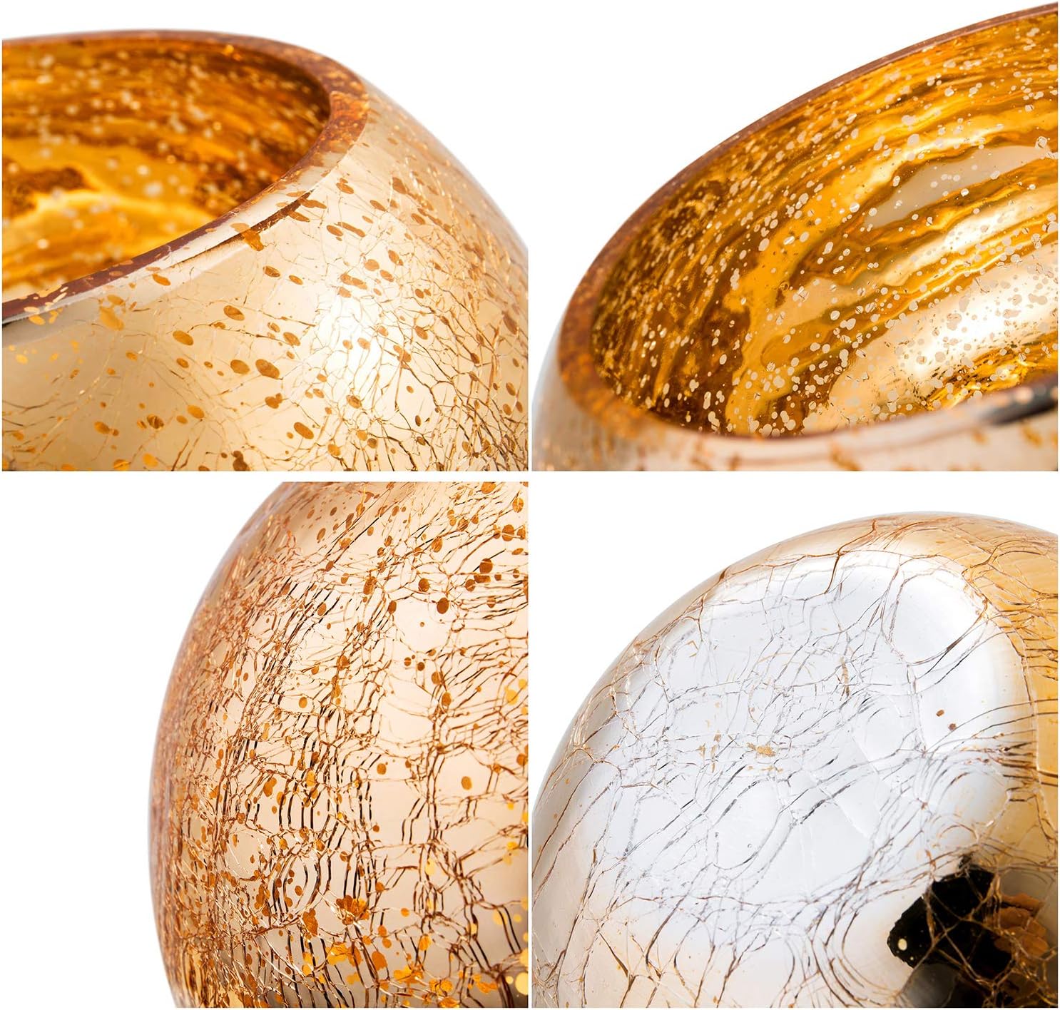 Diamond Star Votive Candle Holders Mercury Glass Tealight Candle Holder Ice Cracked Glass Bowl Candle Holder for Home Wedding Tables (Gold): Home & Kitchen