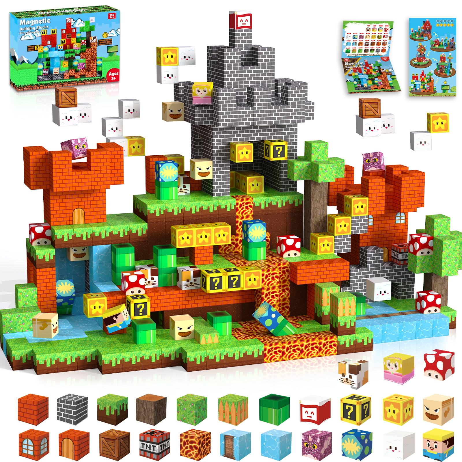 Photo 1 of ToyUnited Magnetic Blocks-150 PCS Build Adventure Game Castle World Set - Magnetic Building Cubes Stacking, STEM Montessori Sensory Toys for Kids Boys Girls Ages 3 4 5 6 7 8 9 10 Eater Birthday Gifts
