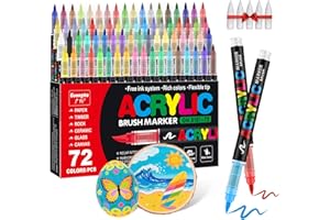 Guangna Acrylic Paint Markers Brush Tip, 72 Vivid Colors with Direct-Liquid Ink Control System, Professional-Grade Paint Pen for Rock Painting, Canvas, Glass, Plastic, Fabric & Creative Crafts