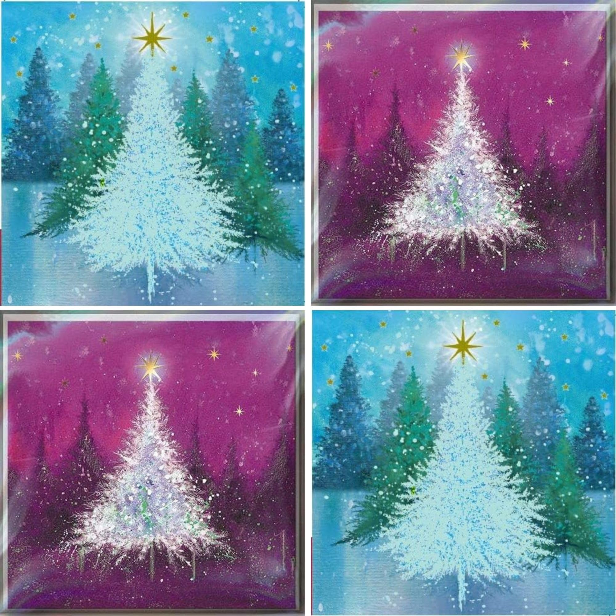 GBCC Christmas Cards Pack of 12 - Festive Artistic Trees in the Snow - Assorted Premium Greeting Cards Multipack with Envelopes - 6 Each of 2 Designs