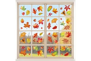 GEOSOO Fall Window Clings for Glass Windows Autumn Maple Leaf Window Static Stickers Double-Sided Leaves Hazelnut Window Door Cling Removable Reusable Stickers Thanksgiving Window Door Decor