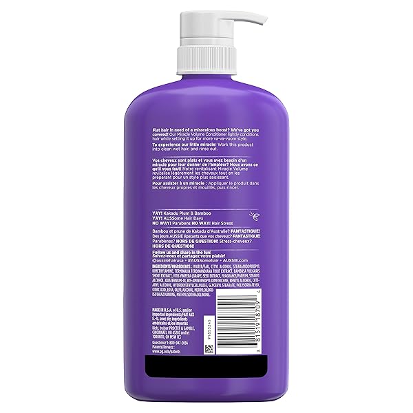 AUSSIE MIRACLE VOLUME CONDITIONER WITH PLUM & BAMBOO FOR FINE HAIR, 30.4 FLUID OUNCE