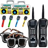Cagemoga 10 Pcs 80s 90s Inflatable Props Includes Inflatable Radio Boombox Inflatable Mobile Phone Inflatable Microphone Inflatable EyeGlasses for 80s 90s Hip Hop Theme Party Decorations