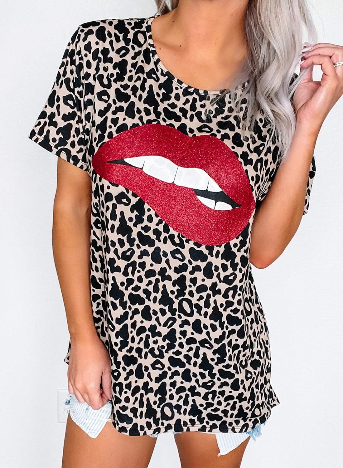 leopard print dress with red lipstick