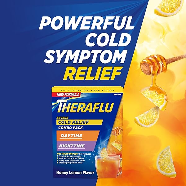 THERAFLU COMBO DAYTIME AND NIGHTTIME SEVERE COLD RELIEF POWDER, HONEY LEMON FLAVOR, 12 COUNT, 6 DAYTIME + 6 NIGHTTIME