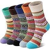 Loritta 5 Pairs Wool Socks for Women Stocking Stuffers Gifts Winter Warm Hiking Crew Boot Socks