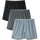 DAVID ARCHY Woven Cotton Boxers for Men Classic Men's Underwear Loose Breathable & Comfortable Boxer Shorts 3 or 5 Pack