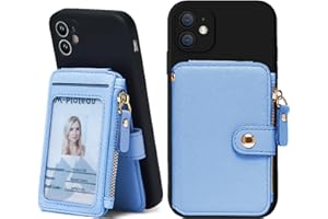 M-Plateau RFID Blocking Phone Wallet Stick on Leather, Card Holder for Phone case Stick on Attachable Credit Card Holder for Phone (Compatible with Most Smartphones) (Sky Blue)
