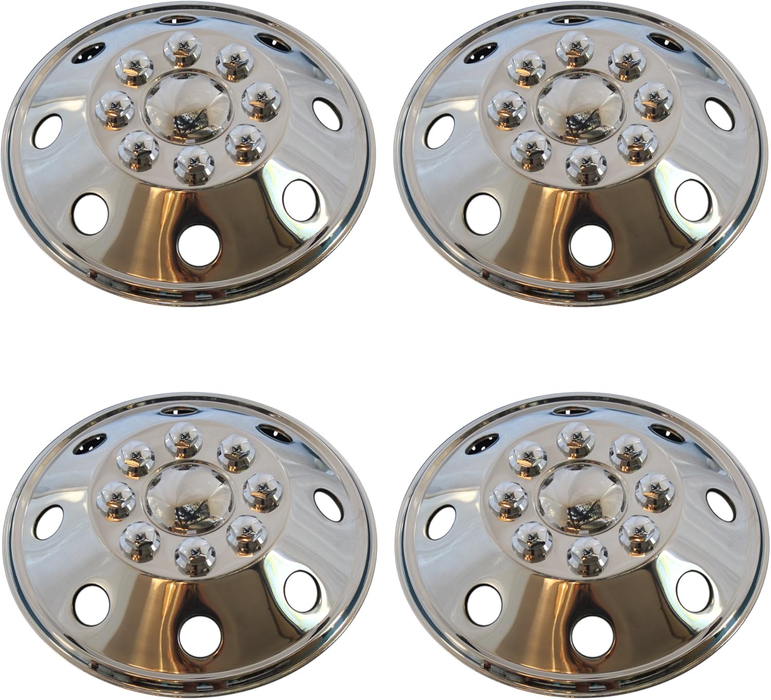 4 Pc Set 16.5" 8 Lug RV Stainless Steel Hub Cap Steel Wheel Rim Covers
