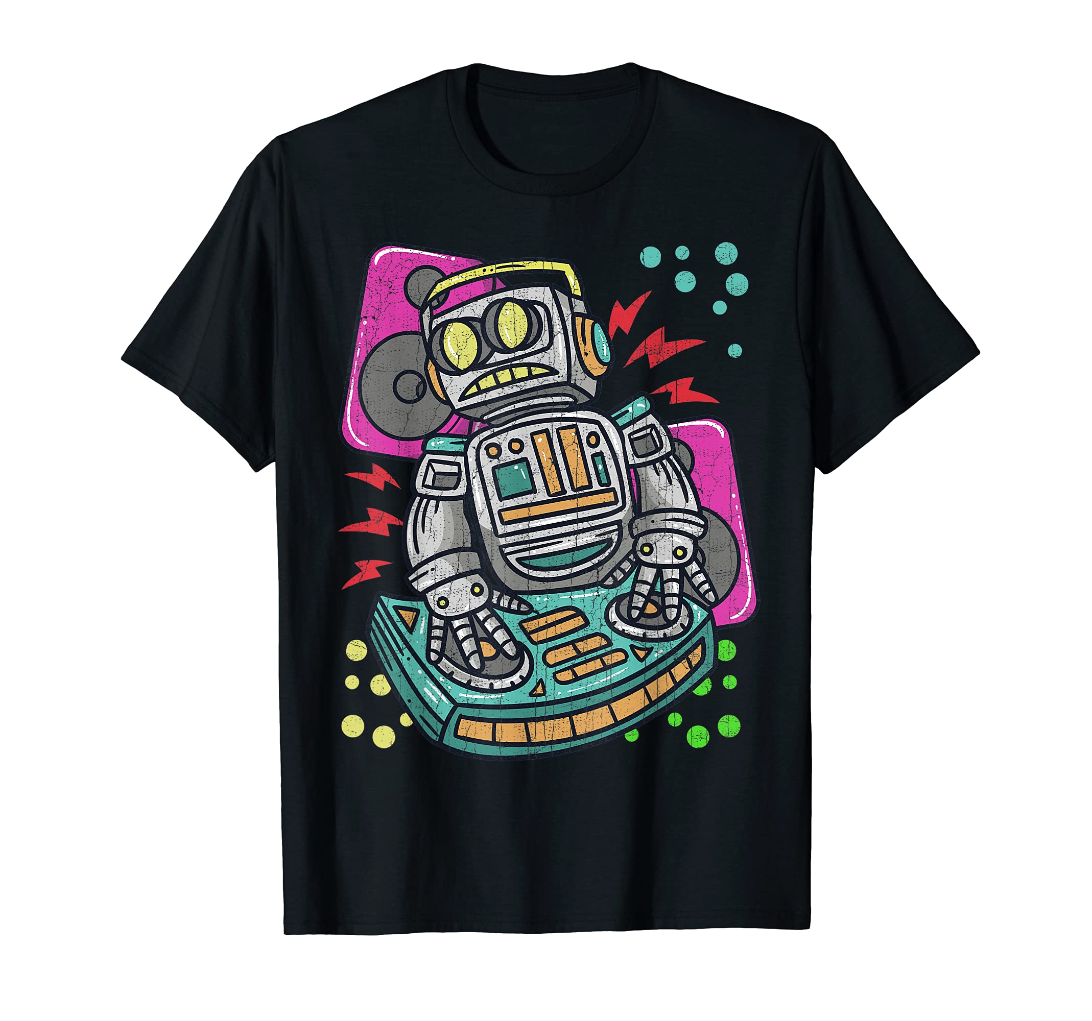 Robot Disc Jockey on DJ Mixing Decks Robotic T-Shirt