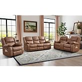 EBELLO 3 Pieces Faux Leather Recliner Sofa Furniture Set, Includes a Manual Reclining 1 Seat Chair, a Loveseat and a 3 Seat Couch, with Cup Holders and Storage for Living Room, Brown