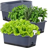 Oliz Window Box Planter 8 Pcs, 17 Inches Rectangle Flower Pots with Drainage Holes and Trays, Vegetable Planters for Windowsill Patio Garden Balcony Home Porch Yard Indoor Outdoor (Grey)