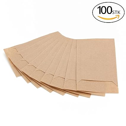 100 kleine Mini Geschenktüten in braun aus Papier - 6,5x9,0cm + 1,4cm Lasche – Bekannt für kleine Mini-Adventskalender, Weihn
