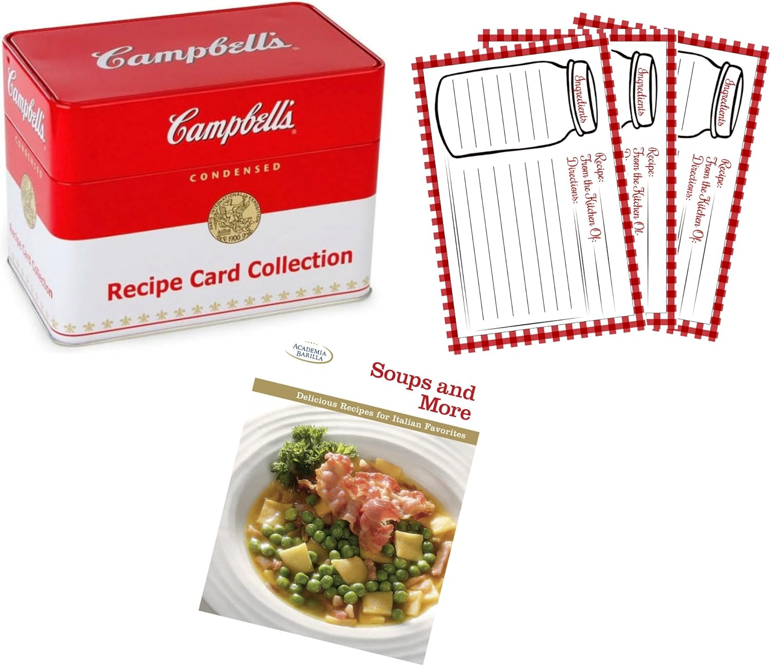 Campbell's Classic Condensed Soup Recipe Cards Tin Holder, 1 Soups and More Recipes Cookbook, 15