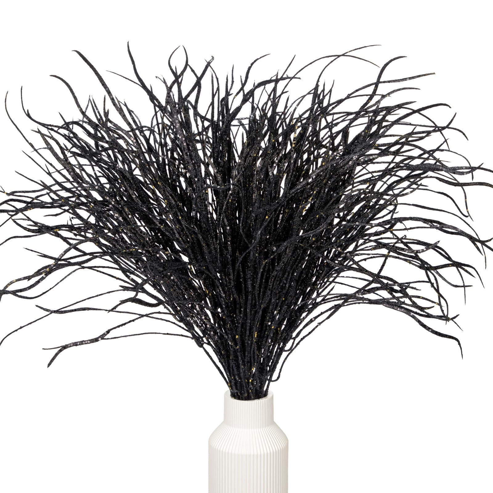 Photo 1 of 5 Pcs Halloween Picks and Sprays Black Artificial Curly Willow Branches 27.4Inch Floral Twig Stems Sticks Vase Fillers Black Halloween Ornament for Centerpieces Party Holiday Christmas Decorations