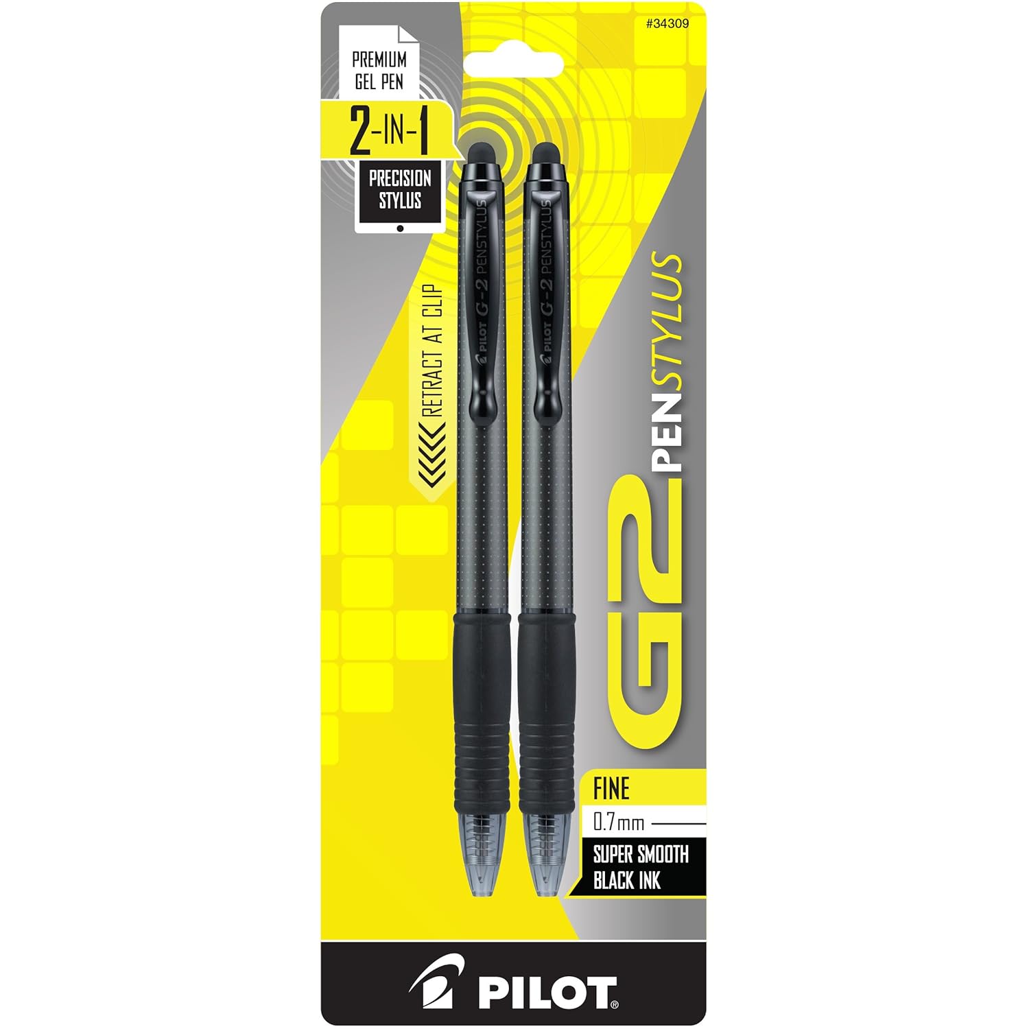 PILOT G2 Pen Stylus Fine Black Ink with Gray Barrel 2-Pack (34309)